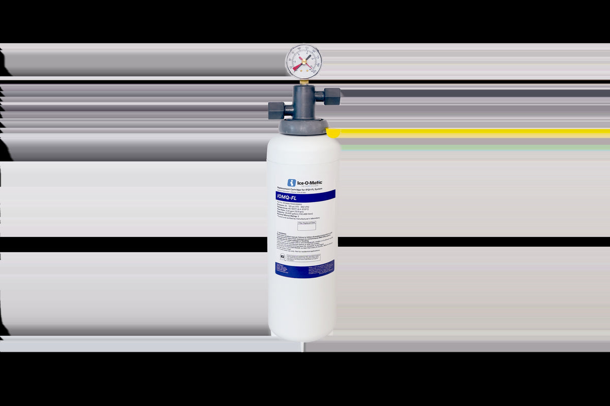 Ice-O-Matic IFQ1-FL water filtration system, manifold head with pressure gauge and single cartridge