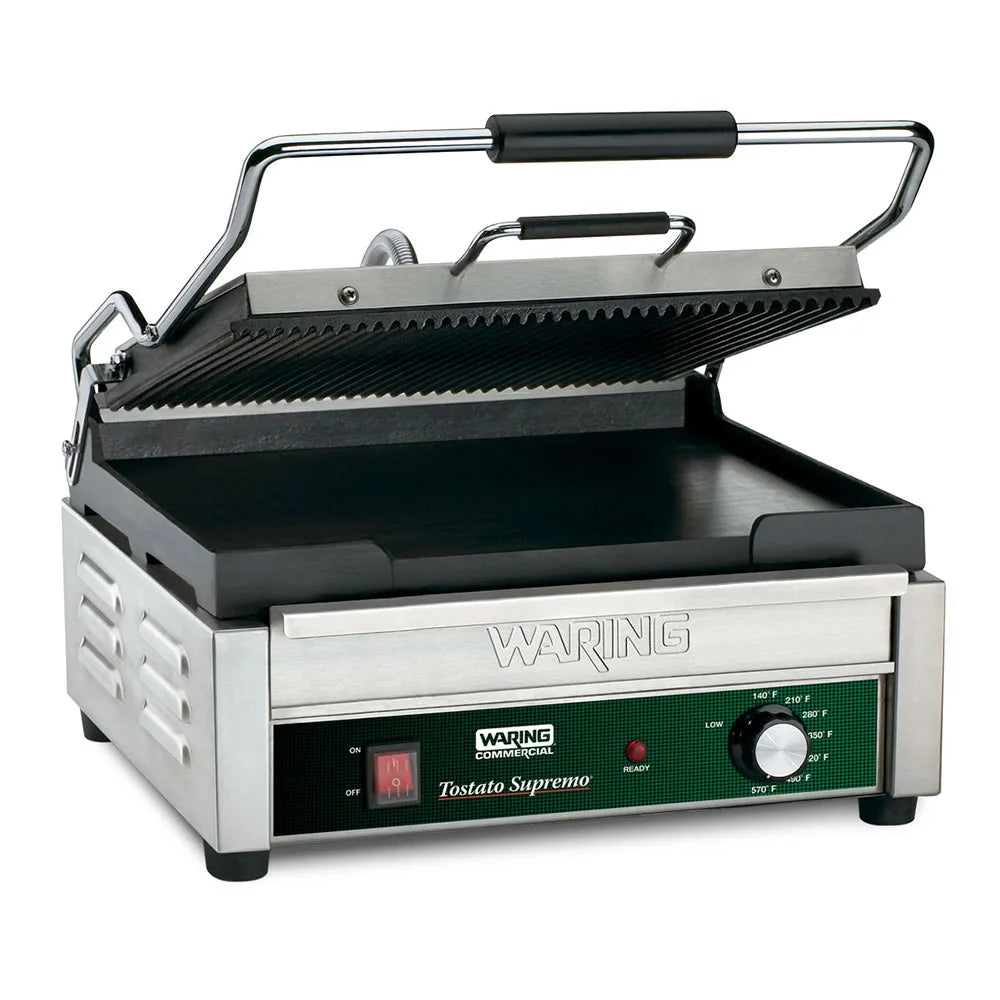 Waring WDG250 Panini Press w/ Cast Iron Grooved & Smooth Plates, 120v