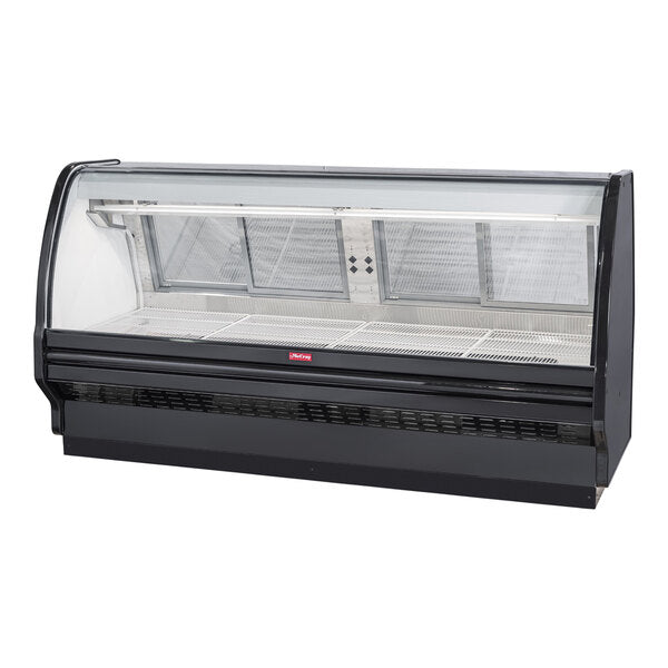 Howard McCray SC-CMS40E-8C-BE-LED 40 Series 99 1/2" Black Endless Single-Duty Curved Glass Refrigerated Red Meat Case - 115V