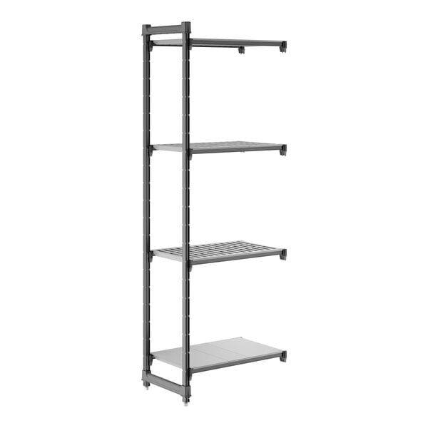 Cambro CBA183084VS4580 Camshelving Basics Plus 18"W x 30"L x 84"H 4-Tier Add-On Unit, Brushed Graphite, 600 lb Capacity