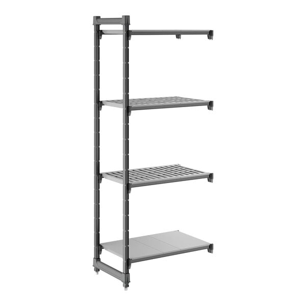 Cambro CBA183072VS4580 Camshelving Basics Plus 4-Tier Add-On Unit, 18"W x 30"D x 72"H, 2200 lbs, Louvered & Solid Polypropylene Shelves