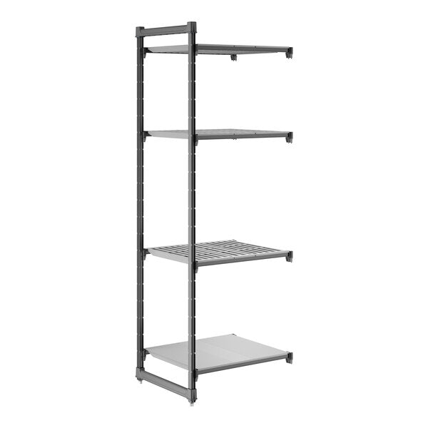 Cambro CBA243084VS4580 Camshelving Basics Plus 24"W x 30"L x 84"H 4-Tier Add-On Unit, Brushed Graphite, 600 lb Capacity