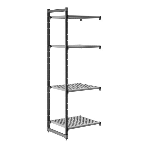 Cambro CBA243084V4580 Camshelving Basics Plus Add-On Unit, 24W X 30L X 84H, 4-Tier, Brushed Graphite, 600 Lbs Capacity Per Shelf