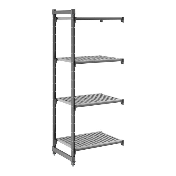 Cambro CBA213072V4580 Camshelving Basics Plus Add-On Unit, 21W X 30L X 72H, 4-Tier, Brushed Graphite, 600 Ibs Capacity