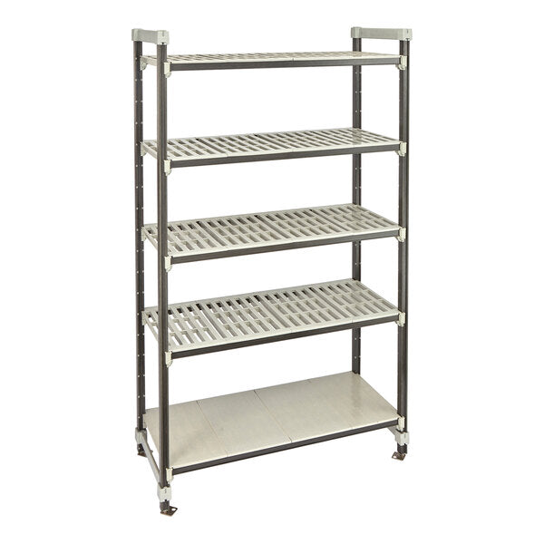 Cambro EST183681VS5480 Camshelving Elements XTRA 18x36x81 4-Tier Track Shelving System, 2400 lbs, Speckled Gray