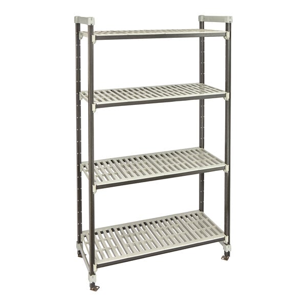 Cambro EST213681V4480 Camshelving Elements XTRA 21x36x81 4-Tier Track Shelving, 2400 lbs, Speckled Gray
