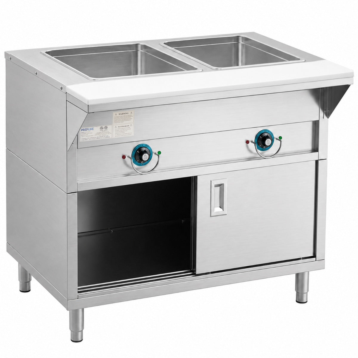 Prepline ESTC30-2S 2-well electric steam table, angled front view
