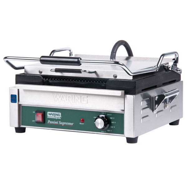 Waring WPG250B Grooved Top & Bottom Panini Sandwich Grill - 14 1/2" x 11" Cooking Surface - 120V