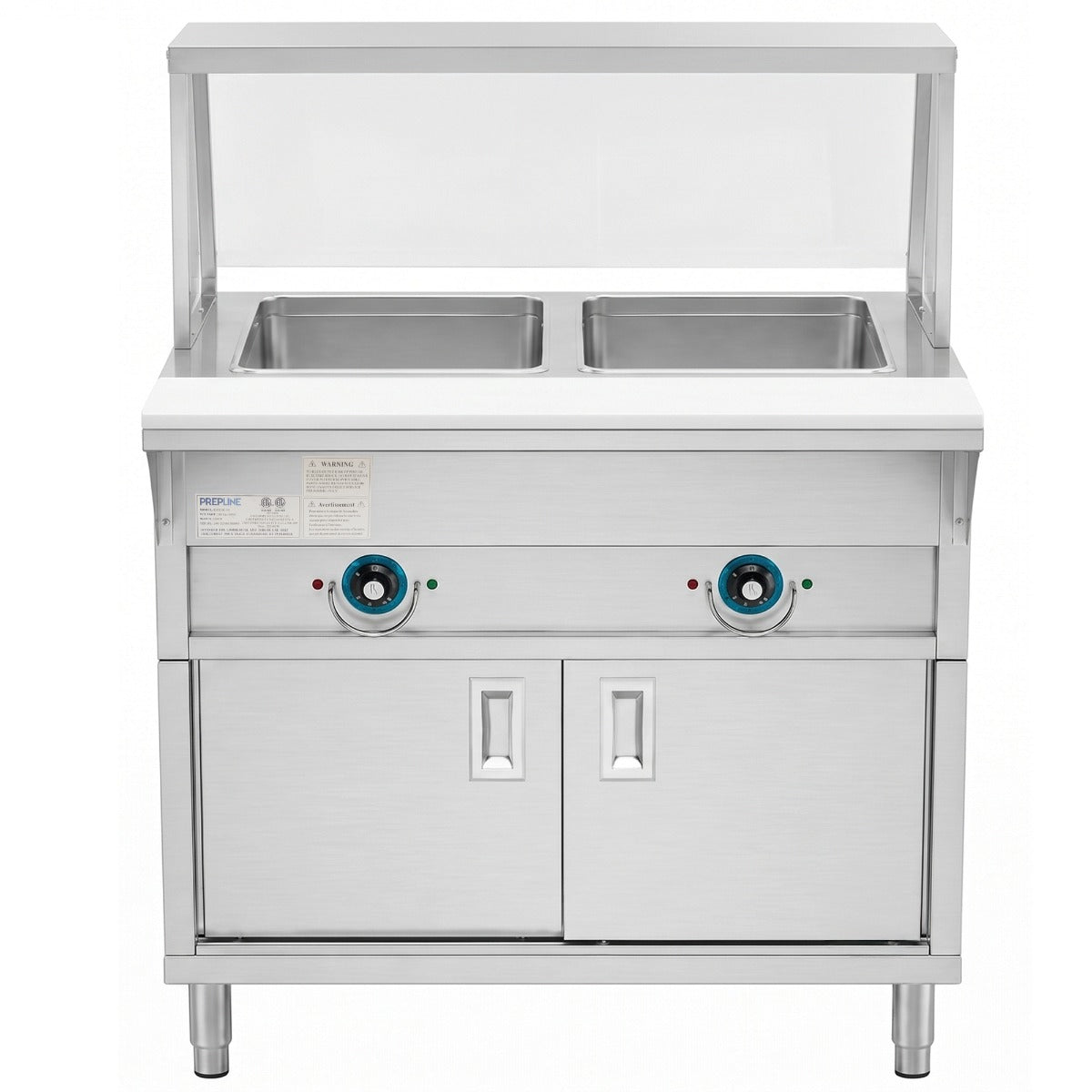 Prepline ESTC30-2S-SG electric steam table with sneeze guard, front view