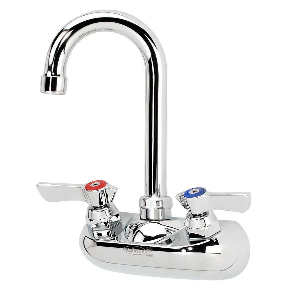 Krowne 10-400L Silver Series 4" Center Wall Mount Faucet, 3-1/2" Gooseneck Spout
