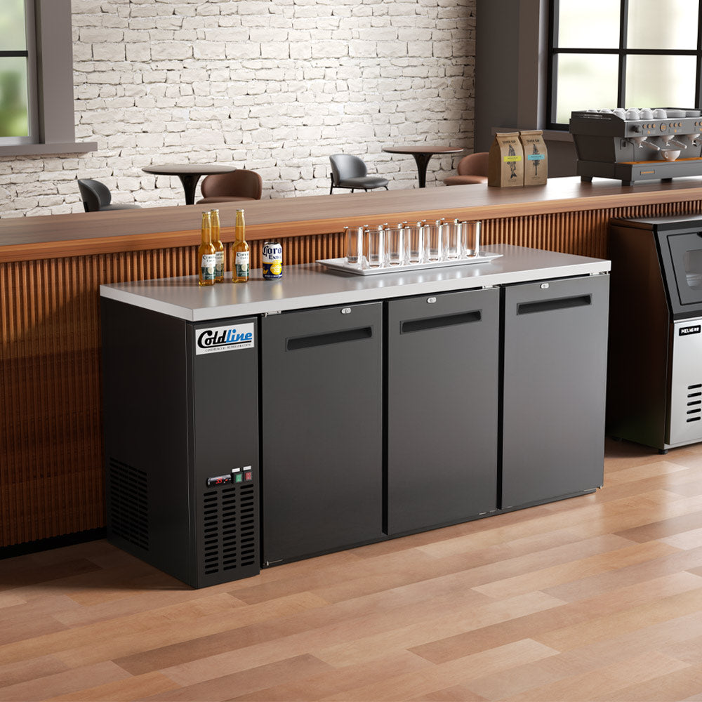 Coldline CBB-72 72" Swing Solid Door Back Bar Cooler, Black