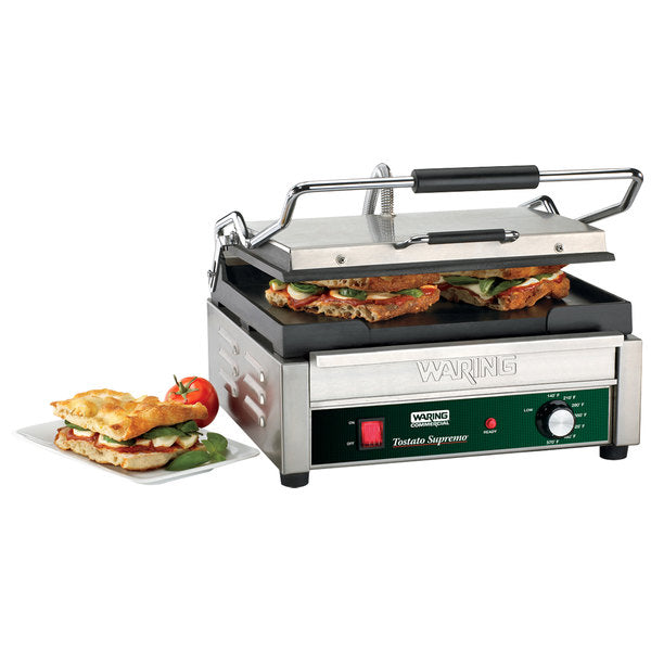 Waring WFG250 Smooth Top & Bottom Panini Grill - 14 1/2" x 11" Cooking Surface - 120V, 1800W