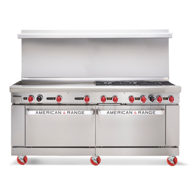 American Range AR-60G 60" Gas Range with Griddle and (2) Standard Ovens - LP