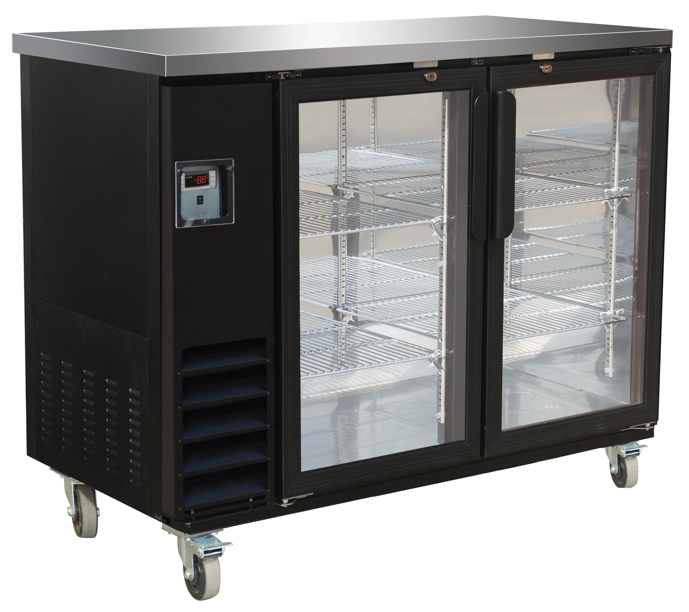 Serv-Ware BB2-24G-HC 49" Black Show Depth Back Bar Cooler w/ Glass Doors