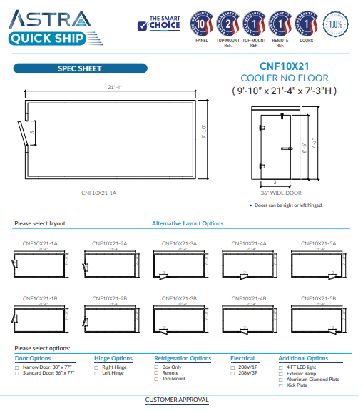 Astra 10 x 21 Walk-In Cooler No Floor CNF10X21