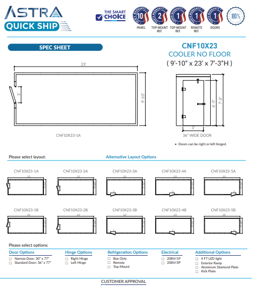 Astra 10 x 23 Walk-In Cooler No Floor CNF10X23