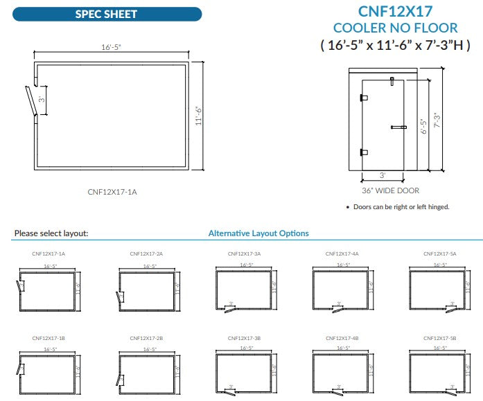 Astra 12 x 17 Walk-In Cooler No Floor With Remote Refrigeration CNF12X17-RM