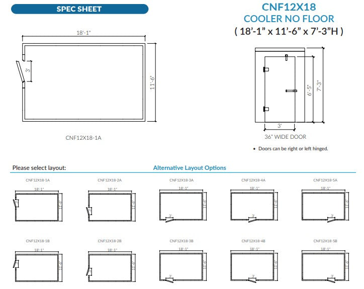 Astra 12 x 18 Walk-In Cooler No Floor With Remote Refrigeration CNF12X18-RM