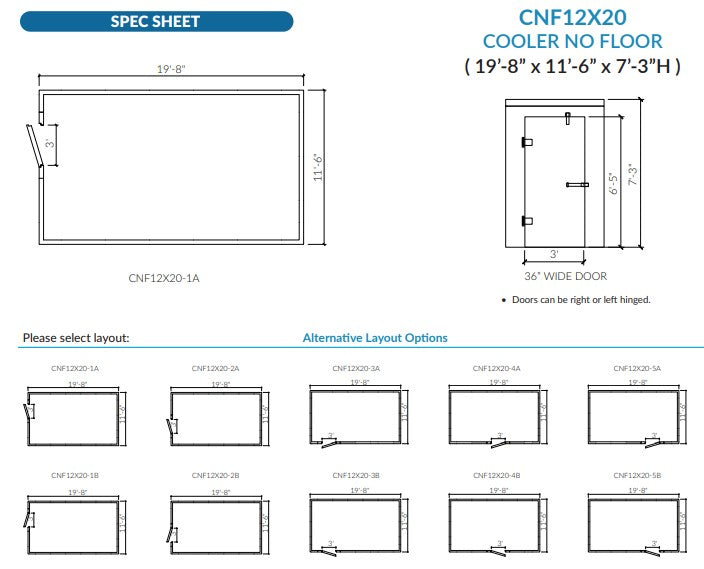 Astra 12 x 20 Walk-In Cooler No Floor With Remote Refrigeration CNF12X20-RM