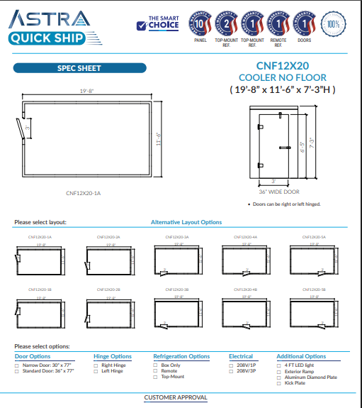 Astra 12 x 20 Walk-In Cooler No Floor CNF12X20