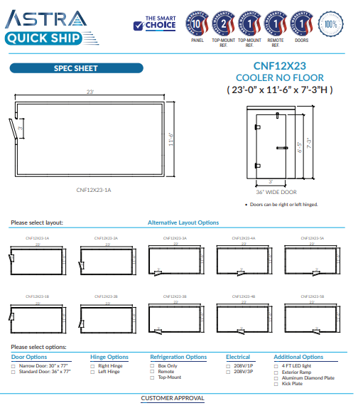 Astra 12 x 23 Walk-In Cooler No Floor CNF12X23