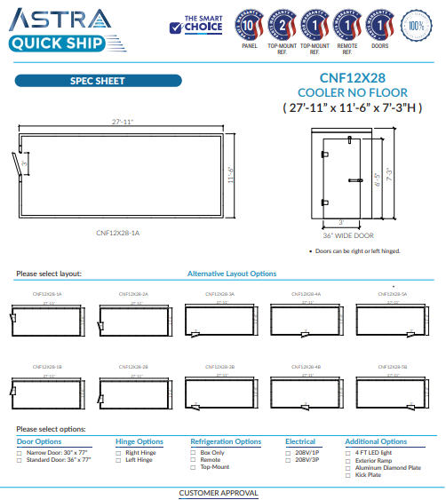 Astra 12 x 28 Walk-In Cooler No Floor CNF12X28