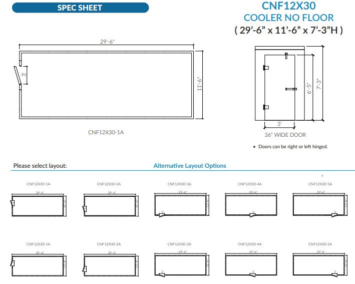 Astra 12 x 30 Walk-In Cooler No Floor and Top Mount Refrigeration CNF12X30-TM