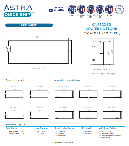 Astra 12 x 30 Walk-In Cooler No Floor CNF12X30