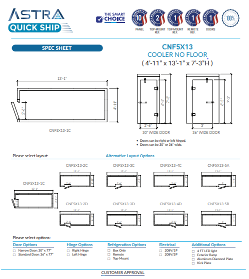 Astra 5 x 13 Walk-In Cooler No Floor CNF5X13