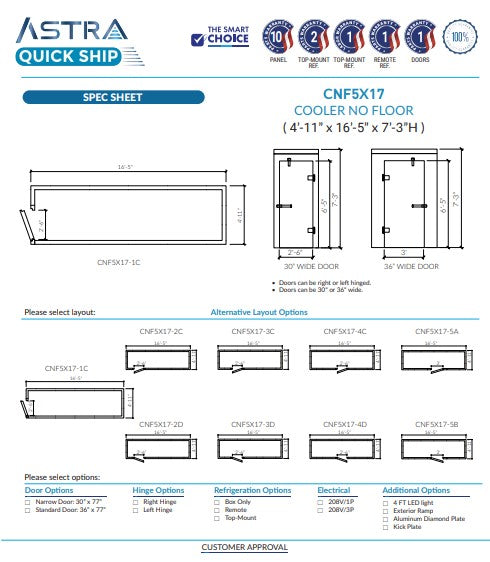 Astra 5 x 17 Walk-In Cooler No Floor CNF5X17