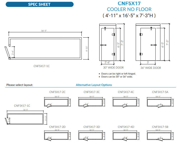 Astra 5 x 17 Walk-In Cooler No Floor With Remote Refrigeration CNF5X17-RM
