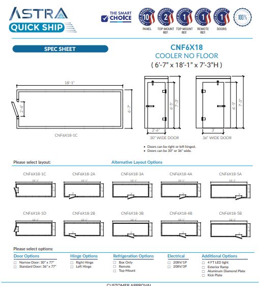 Astra 6 x 18 Walk-In Cooler No Floor CNF6X18