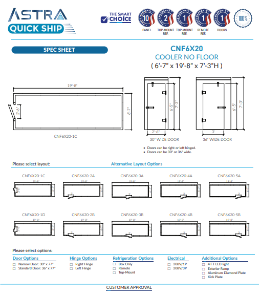 Astra 6 x 20 Walk-In Cooler No Floor CNF6X20