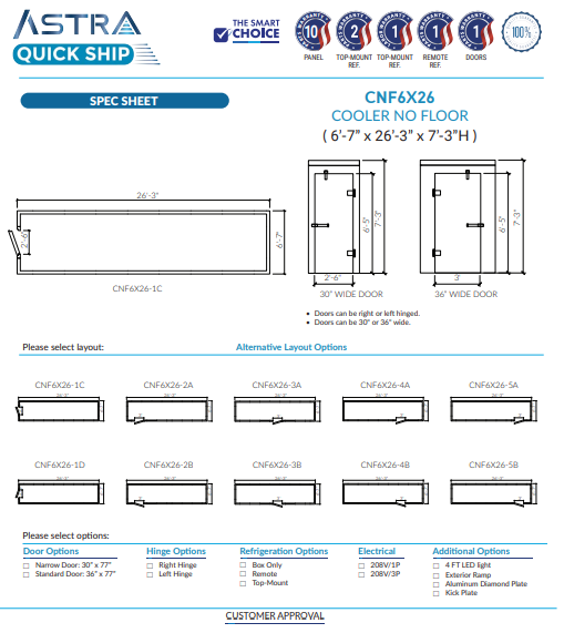 Astra 6 x 26 Walk-In Cooler No Floor CNF6X26