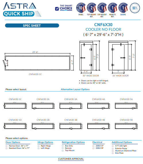 Astra 6 x 30 Walk-In Cooler No Floor CNF6X30