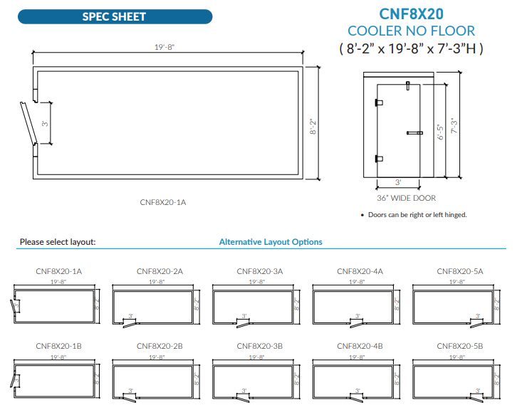 Astra 8 x 20 Walk-In Cooler No Floor With Top Mount Refrigeration CNF8X20-TM