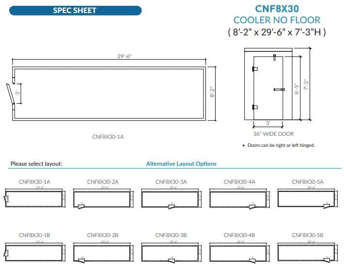 Astra 8 x 30 Walk-In Cooler No Floor With Remote Refrigeration CNF8X30-RM