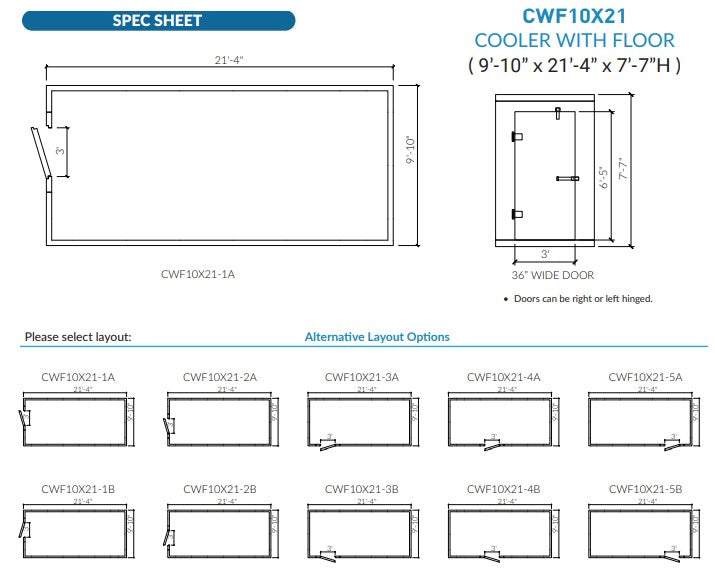 Astra 10 x 21 Walk-In Cooler No Floor With Top Mount Refrigeration CWF10X21-TM