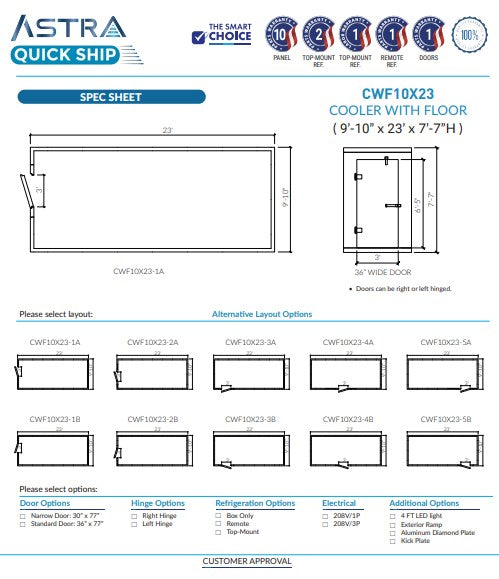 Astra 10 x 23 Walk-In Cooler With Floor CWF10X23