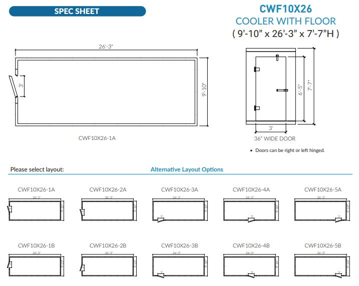Astra 10 x 26 Walk-In Cooler No Floor With Top Mount Refrigeration CWF10X26-TM
