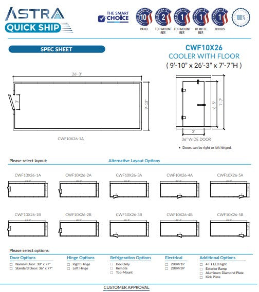 Astra 10 x 26 Walk-In Cooler With Floor CWF10X26