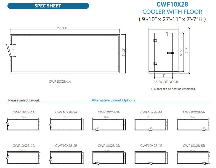 Astra 10 x 28 Walk-In Cooler No Floor With Top Mount Refrigeration CWF10X28-TM