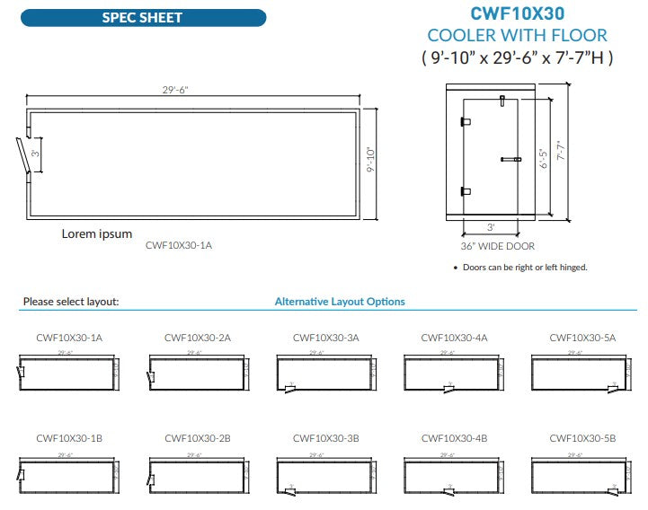 Astra 10 x 30 Walk-In Cooler No Floor With Top Mount Refrigeration CWF10X30-TM