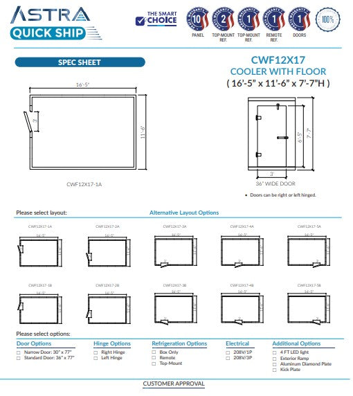 Astra 12 x 17 Walk-In Cooler With Floor CWF12X17