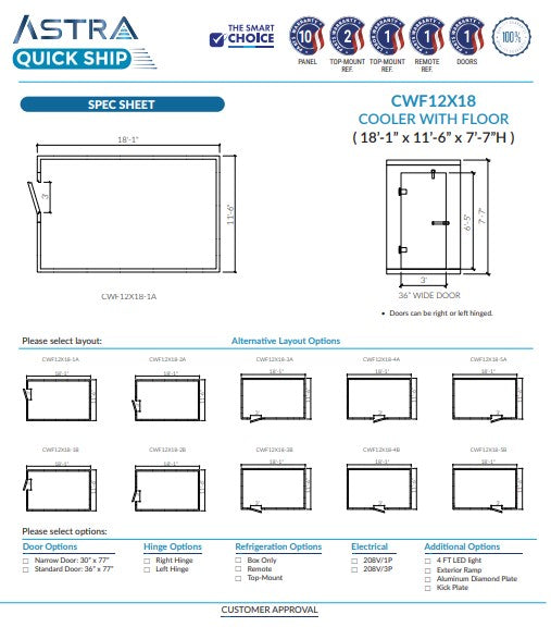 Astra 12 x 18 Walk-In Cooler With Floor CWF12X18