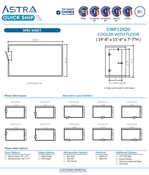 Astra 12 x 20 Walk-In Cooler With Floor CWF12X20