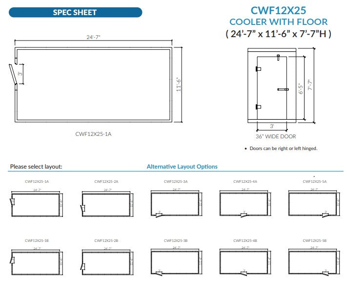 Astra 12 x 25 Walk-In Cooler No Floor With Top Mount Refrigeration CWF12X25-TM