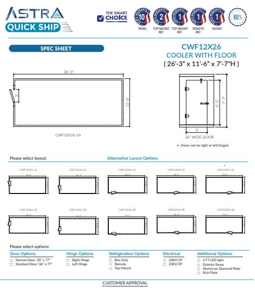 Astra 12 x 26 Walk-In Cooler With Floor CWF12X26