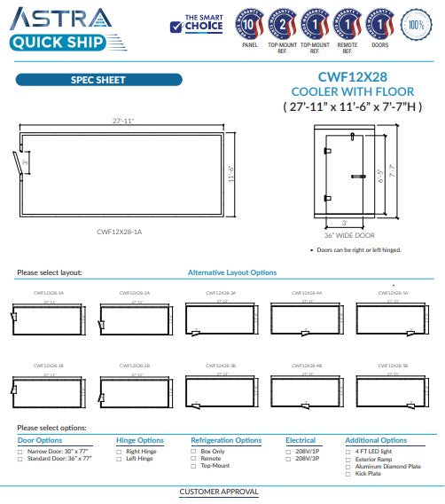 Astra 12 x 28 Walk-In Cooler With Floor CWF12X28