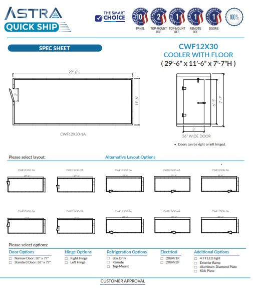 Astra 12 x 30 Walk-In Cooler With Floor CWF12X30